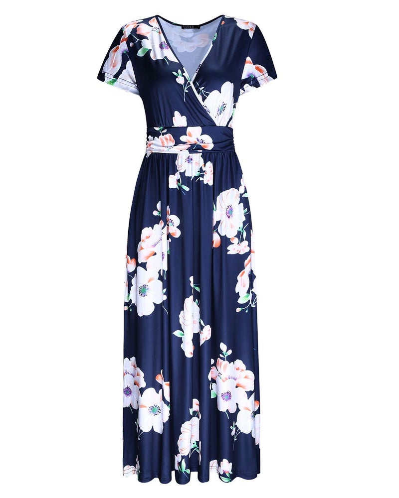 OUGES Women's V-Neck Pattern Pocket Maxi Long Dress(Floral-12,XXL) - Image 2
